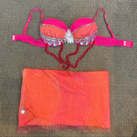 Orange & Pink Custom Rave Bra Costume set - Picture 1 of 7